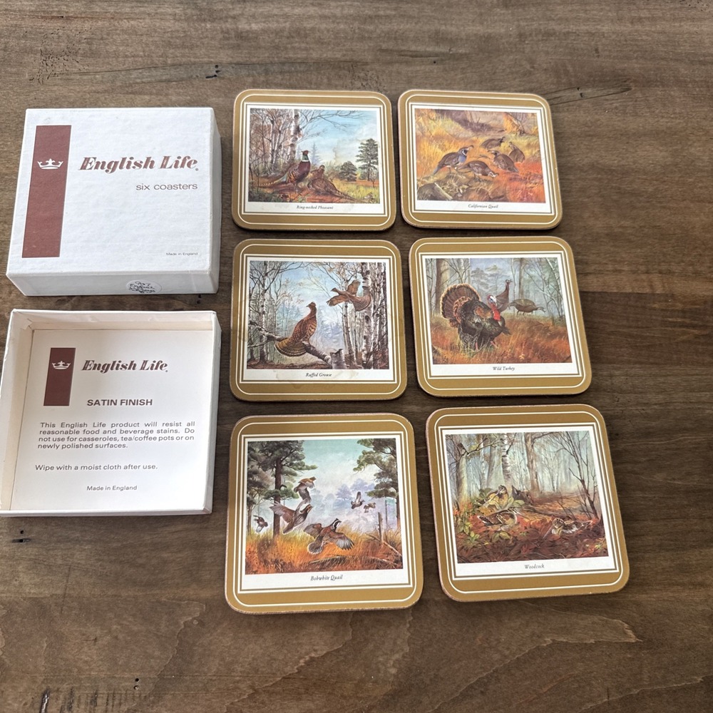 *Vintage*70's era Pimpernel English Coasters Featuring "Quail Birds" Set Of 6